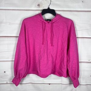 LNA Clothing Hoodie Womens XL Pink Solid Cropped Raw Hem Cotton Pullover Top